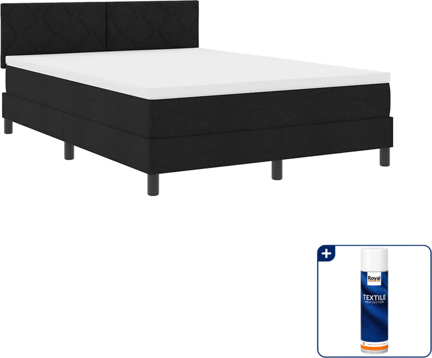 vidaXL Boxspring bed - 140 x 190 cm - zwart - Inclusief textielbeschermer 500 ml