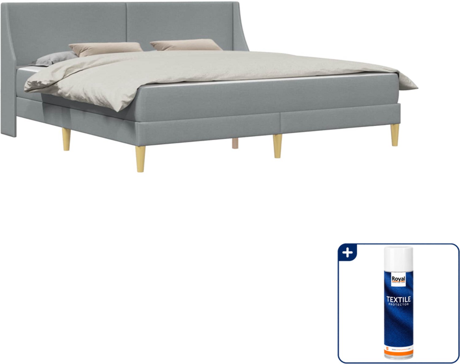 vidaXL Kingsize bedframe met matras 180 x 200 cm - lichtgrijs - Inclusief textielbeschermer 500 ml