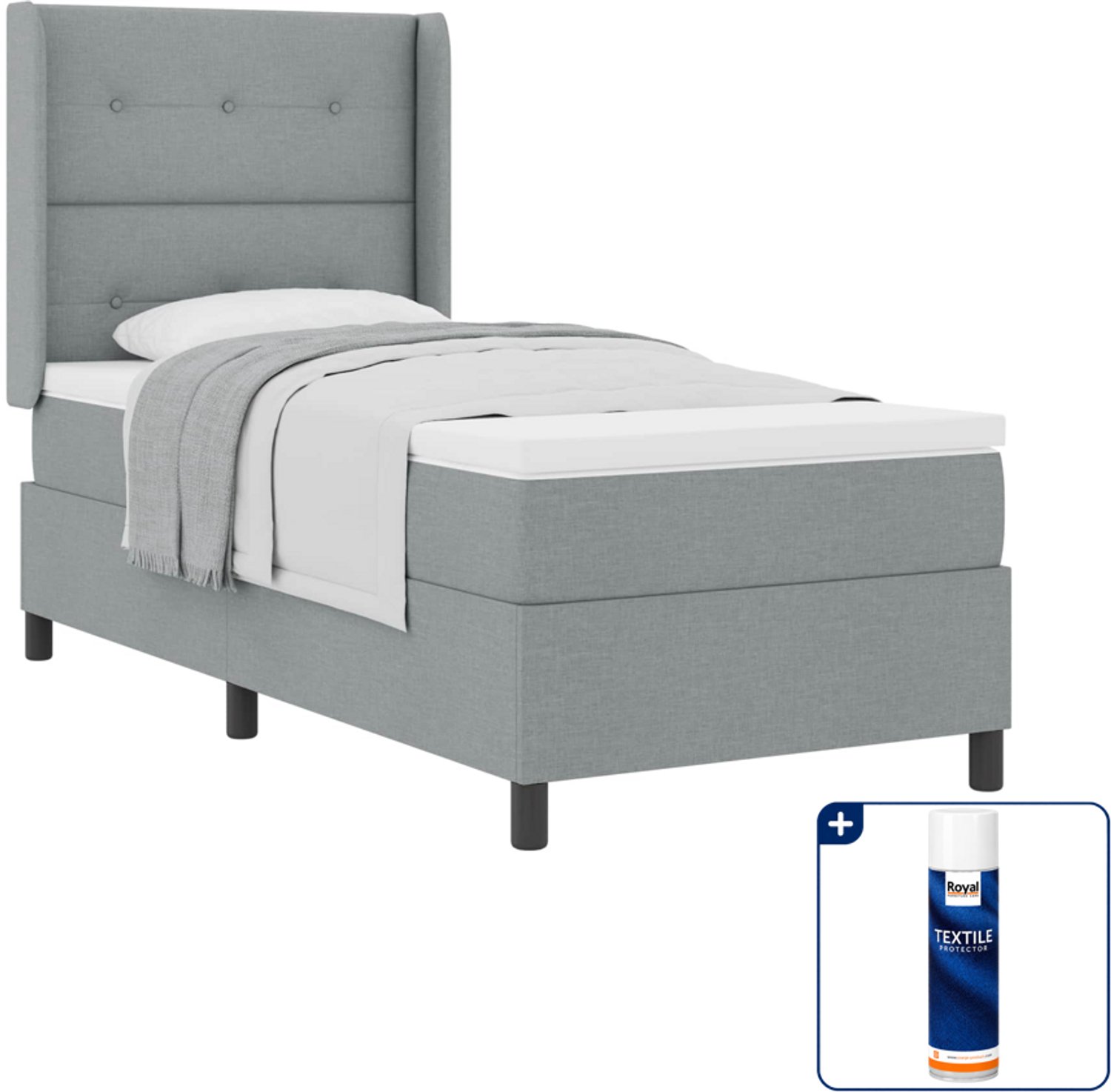 vidaXL boxspringbed met matras - 100 x 200 cm - lichtgrijs - Inclusief textielbeschermer 500 ml