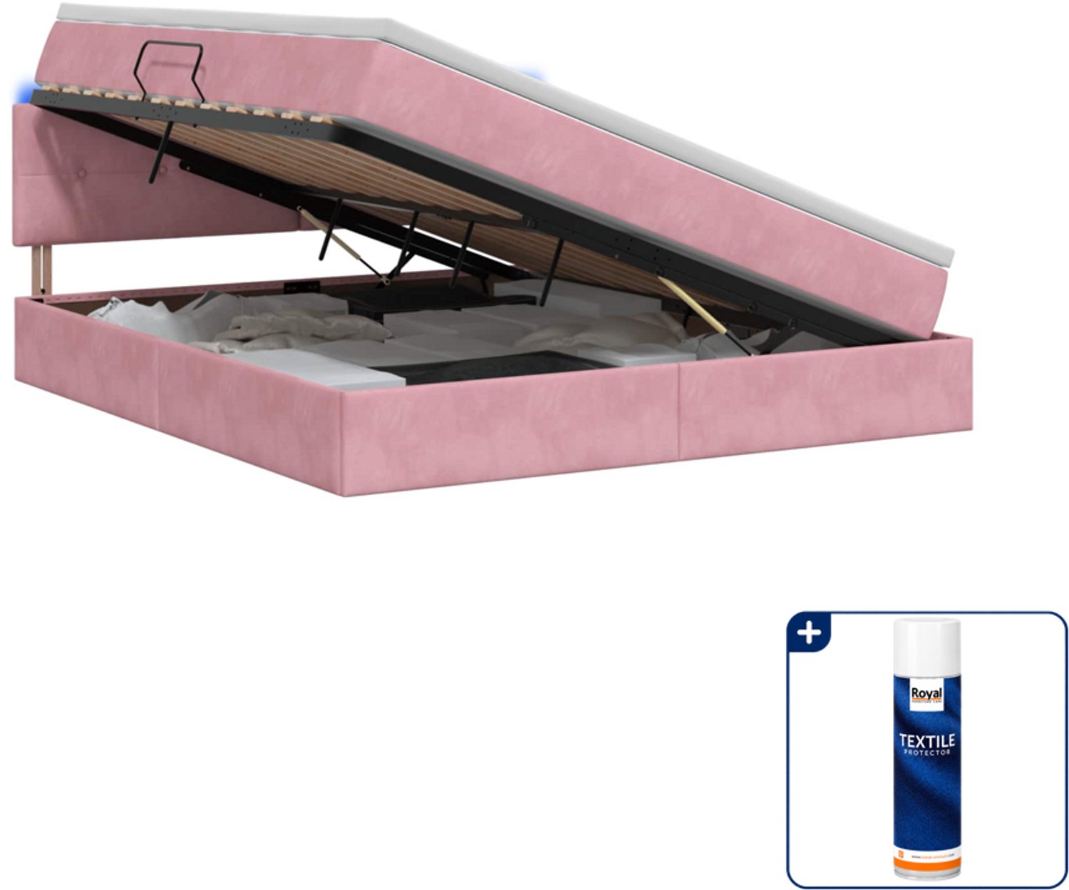 vidaXL Kingsize opslagbed met matras - 180 x 200 cm - roze - Inclusief textielbeschermer 500 ml