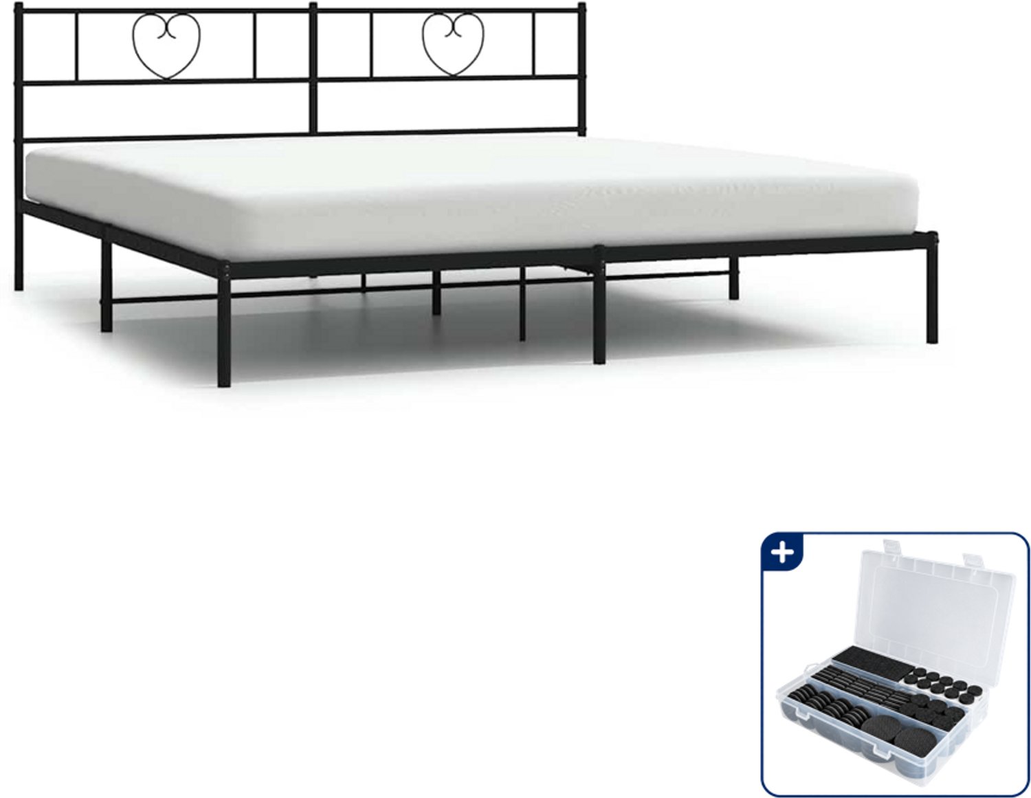 vidaXL bedframe met hoofdbord Kingsize 180 x 200 cm - metaal - zwart - Inclusief antikrasvilt 177-delig