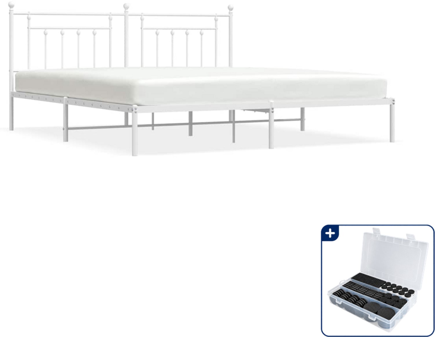 vidaXL bedframe 193 x 203 cm - staal - wit - Inclusief antikrasvilt 177-delig
