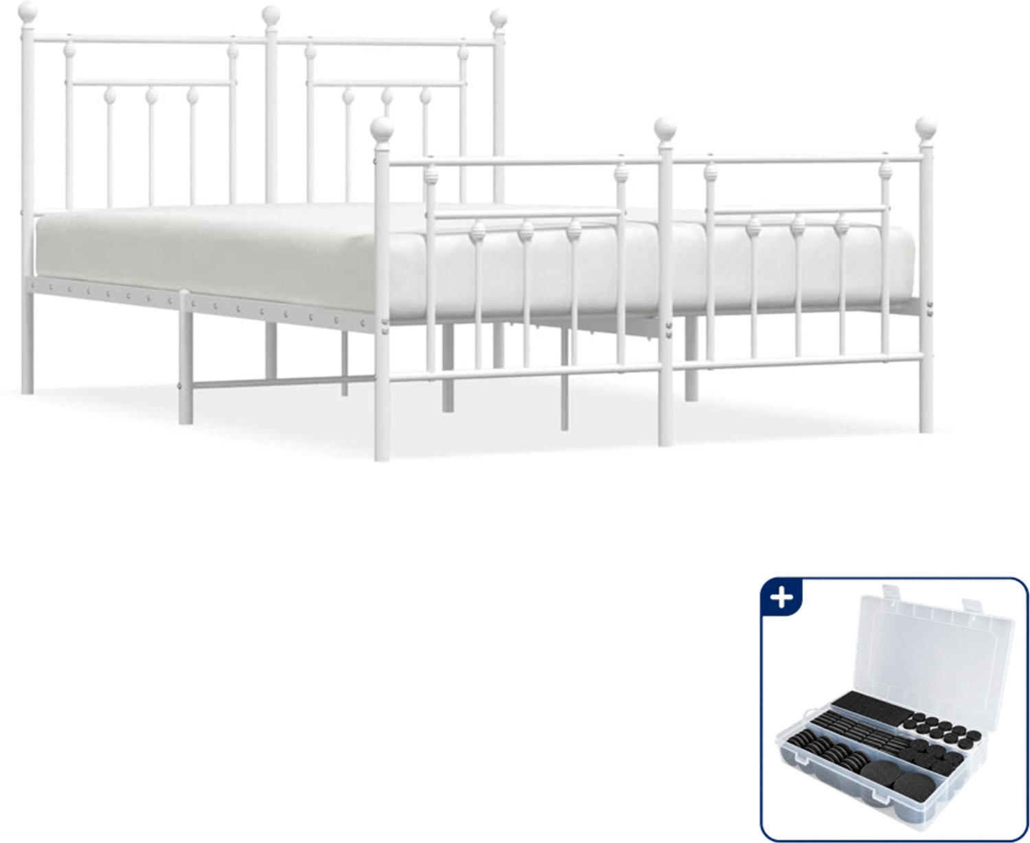 vidaXL bedframe met hoofd- en voeteneinde - 150 x 200 cm - staal - wit - Inclusief antikrasvilt 177-delig
