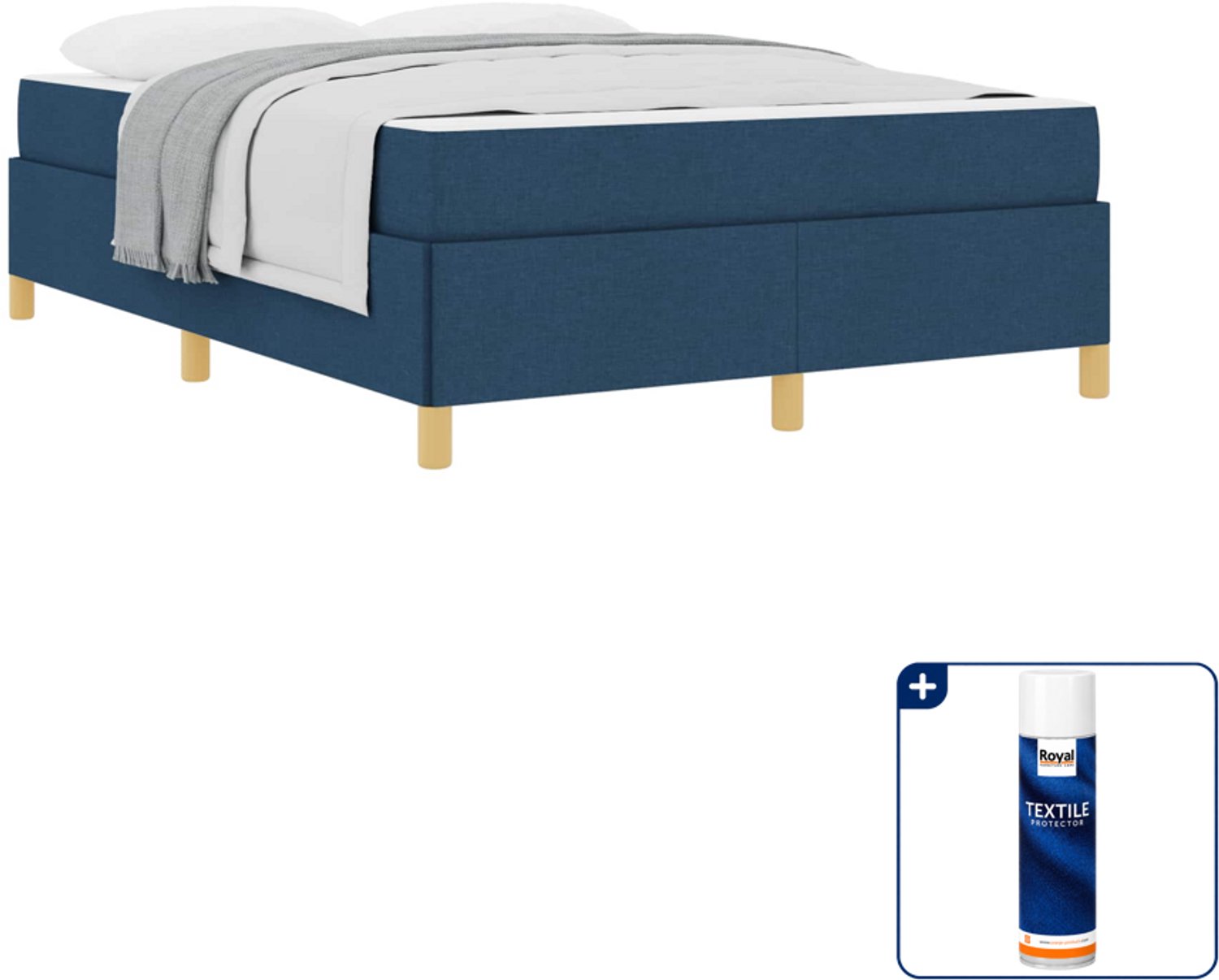 vidaXL bedframe met matras - Queensize - 160 x 200 cm - blauw - Inclusief textielbeschermer 500 ml Zwart
