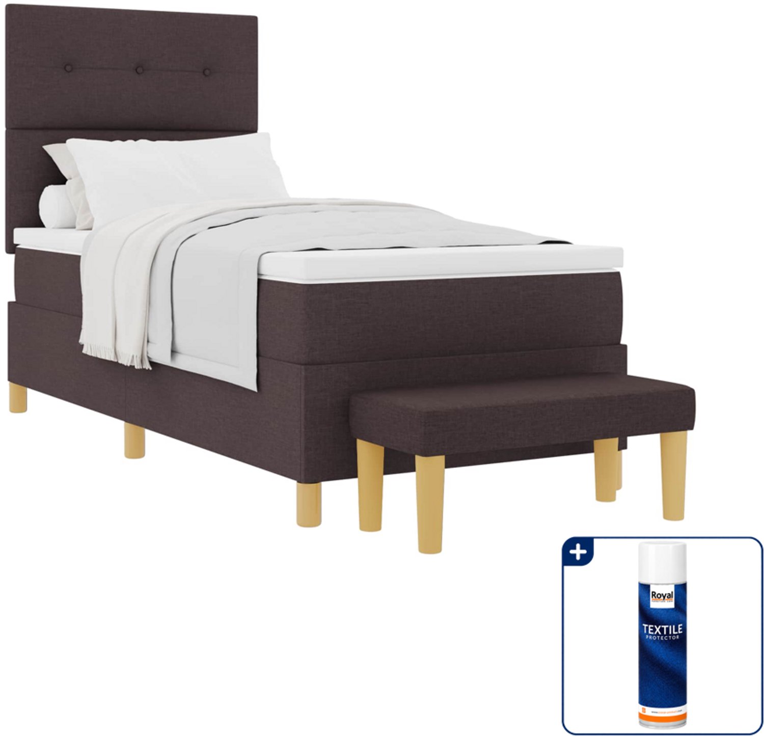 vidaXL boxspring met bank - 100 x 200 cm - stof - donkerbruin - Inclusief textielbeschermer 500 ml