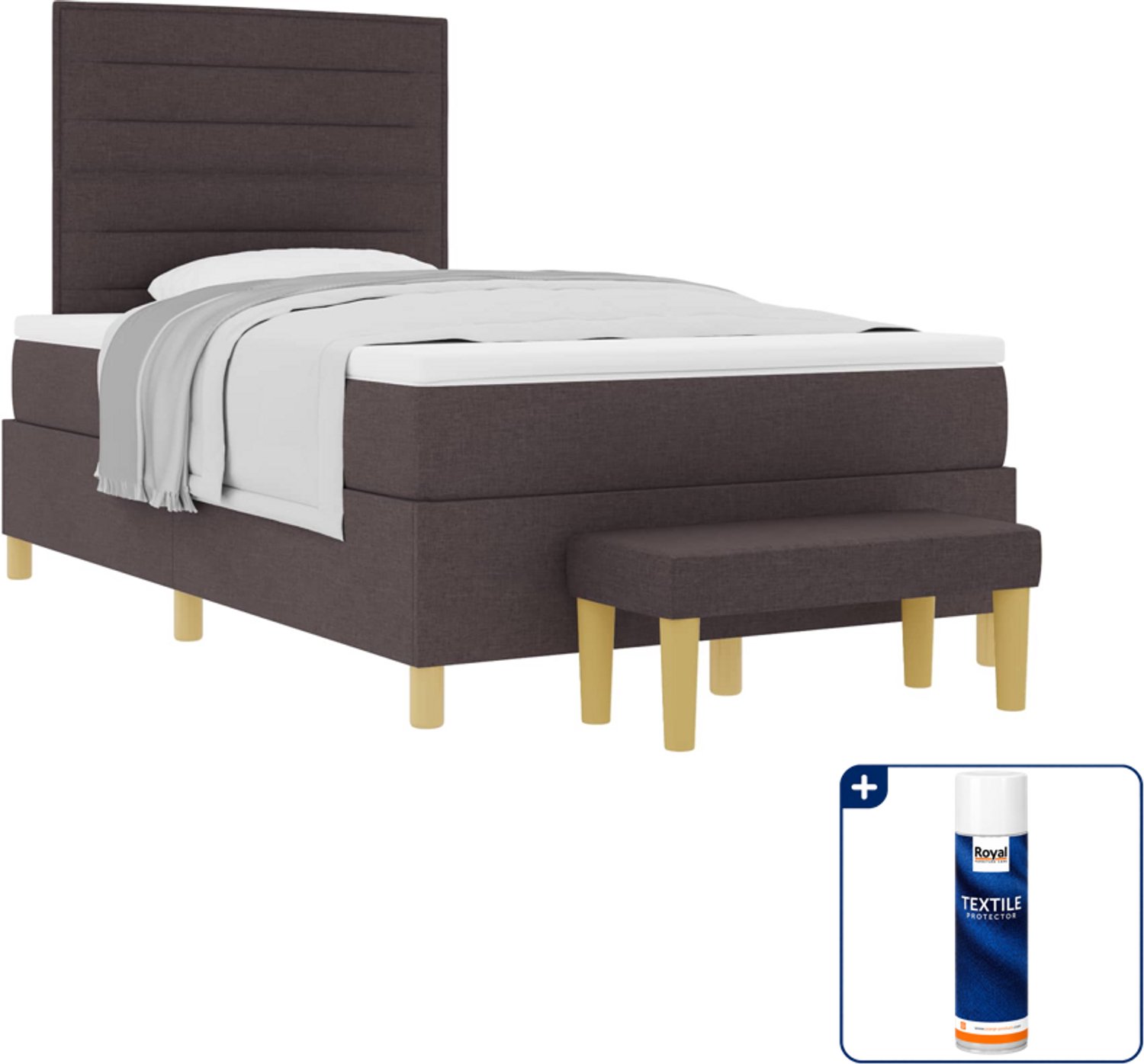 vidaXL boxspring met hoofdeinde en bank - 120 x 200 cm - donkerbruin - Inclusief textielbeschermer 500 ml Taupe
