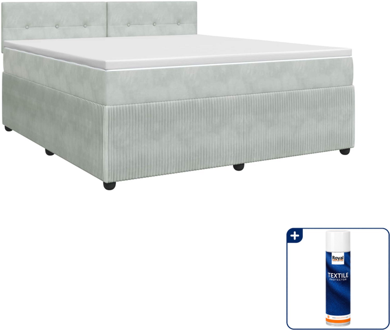 vidaXL Boxspringbed Kingsize - 180 x 200 cm - lichtgrijs - Inclusief textielbeschermer 500 ml Groen