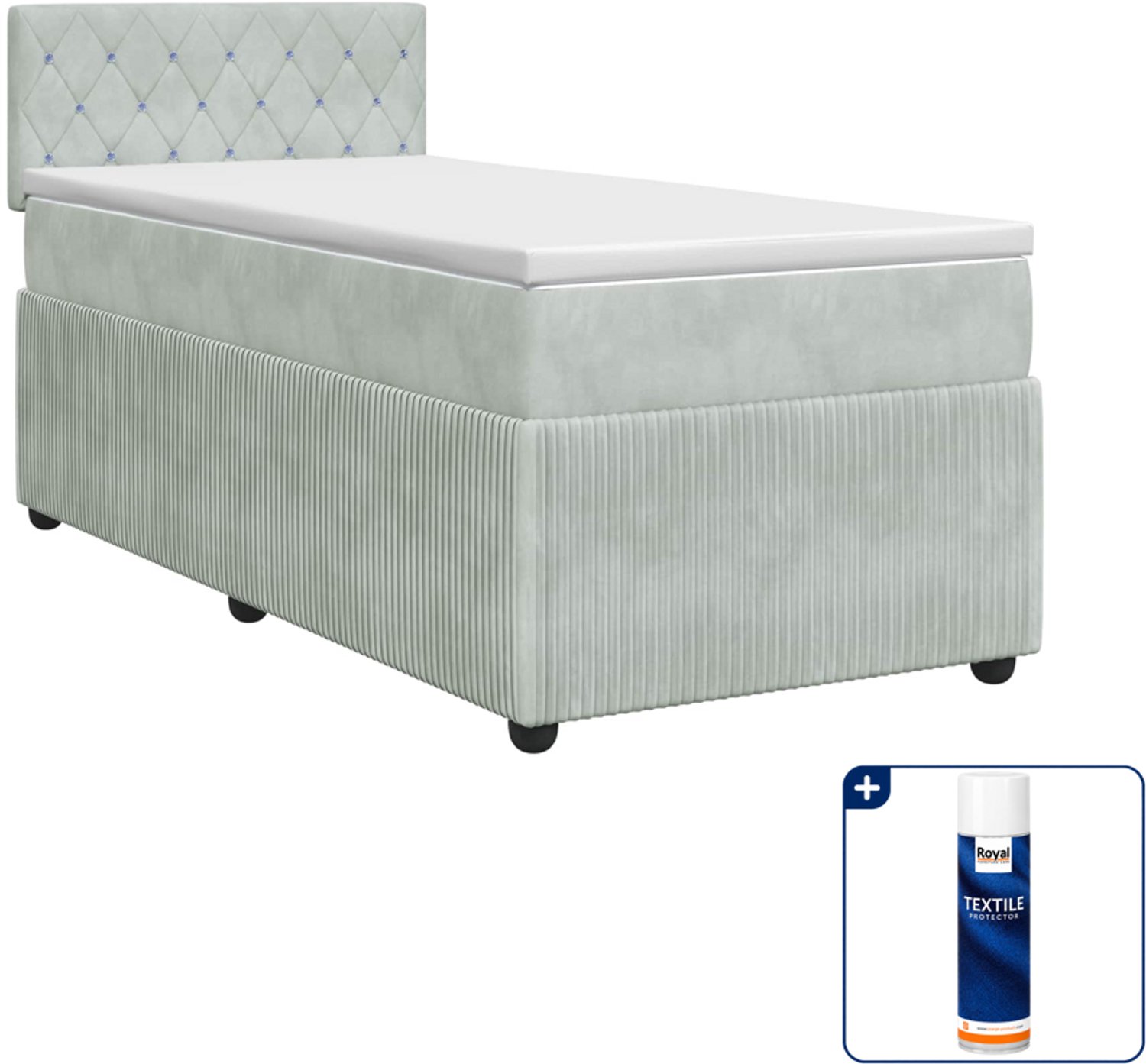 vidaXL boxspringbed met matras - 90 x 190 cm - fluweel - lichtgrijs - Inclusief textielbeschermer 500 ml