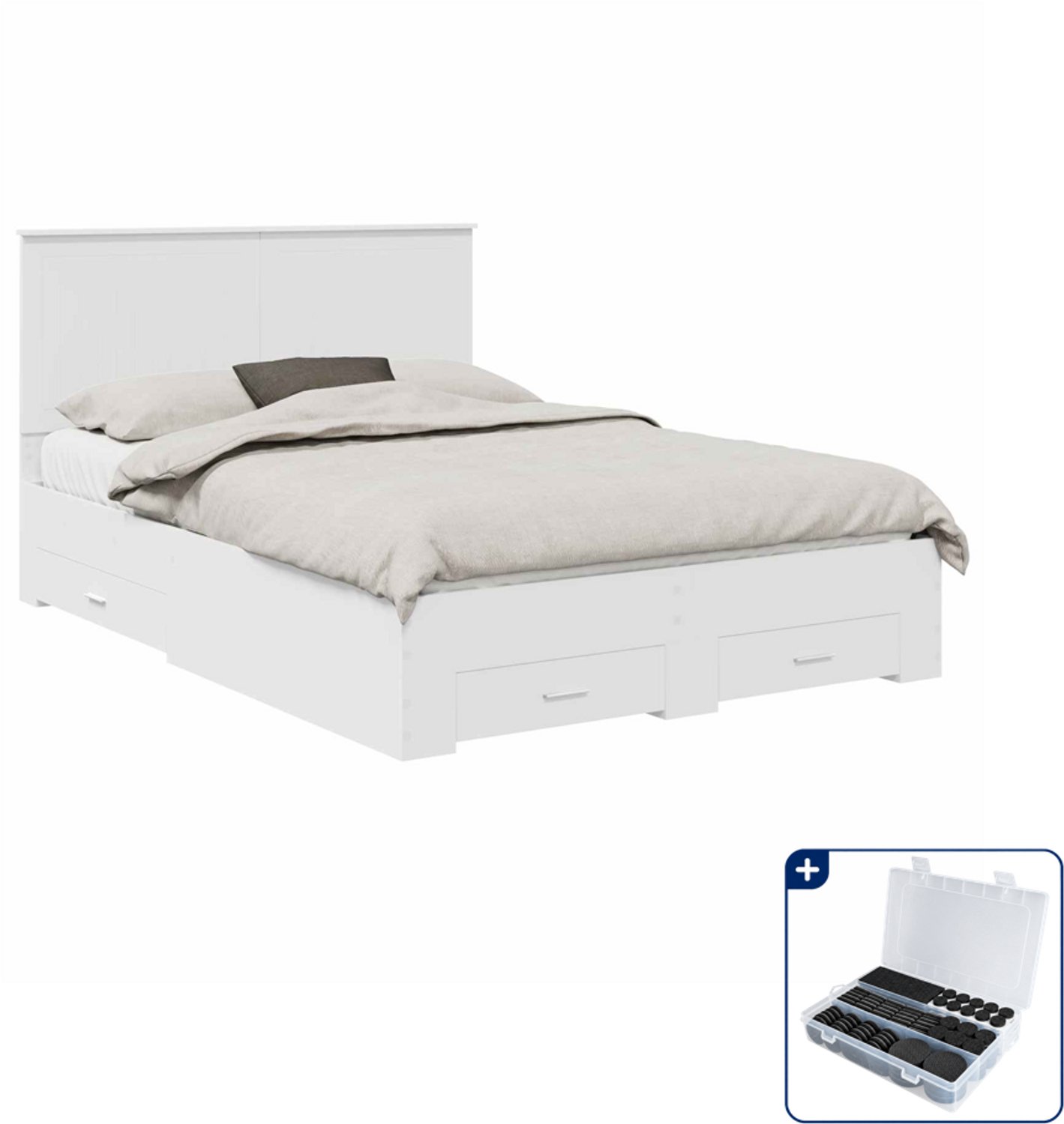 vidaXL Bedframe met lade - 140 x 190 cm - bewerkt hout - wit - Inclusief antikrasvilt 177-delig Grijs