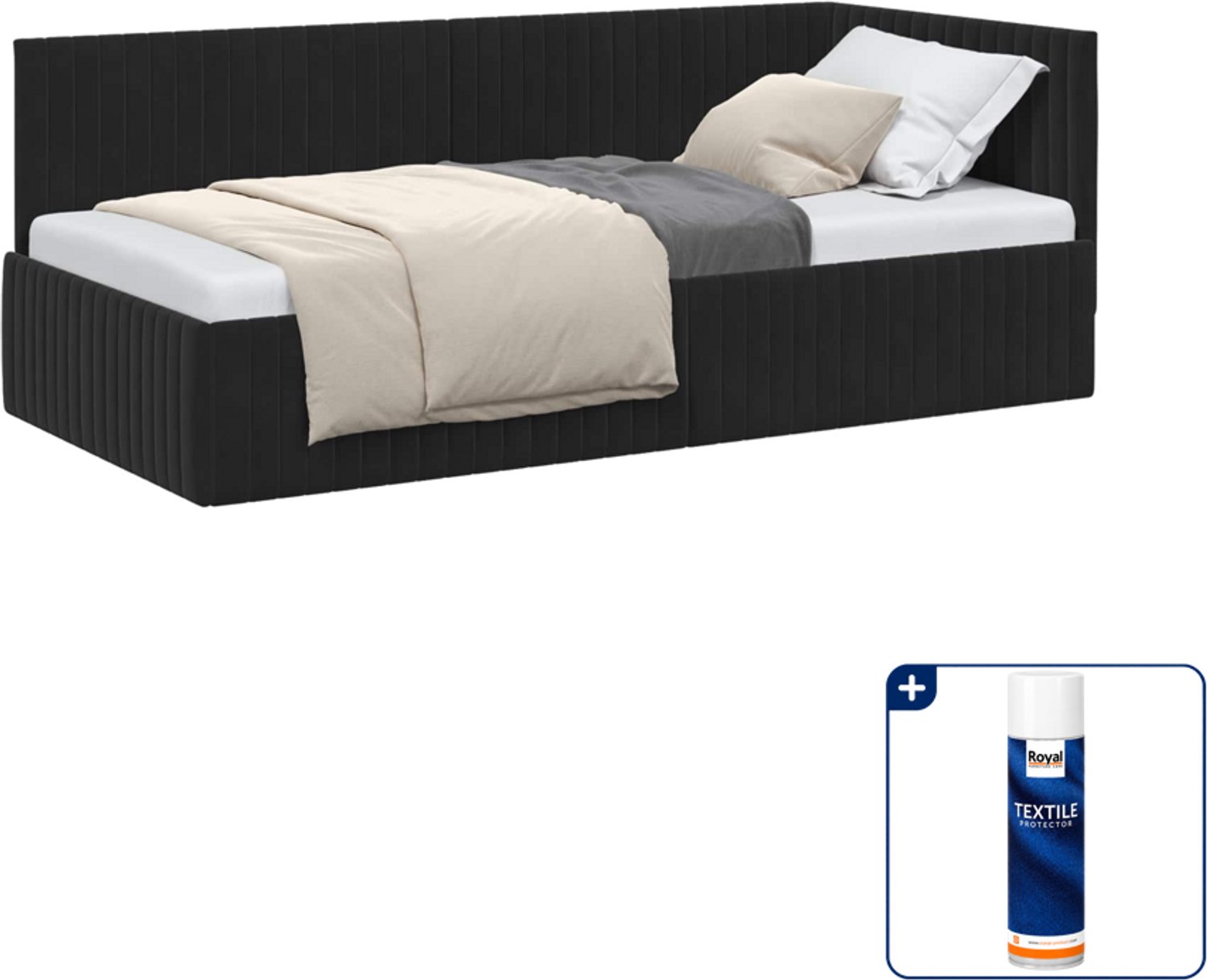 vidaXL hoekbedframe - 90 x 200 cm - fluweel - zwart - Inclusief textielbeschermer 500 ml