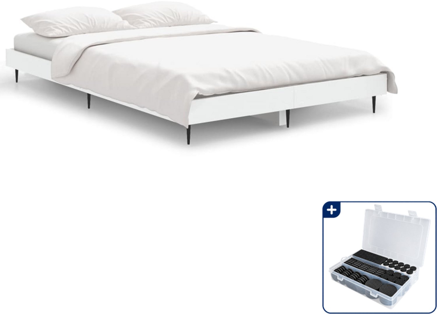 vidaXL bedframe - 120 x 190 cm - bewerkt hout - wit - Inclusief antikrasvilt 177-delig
