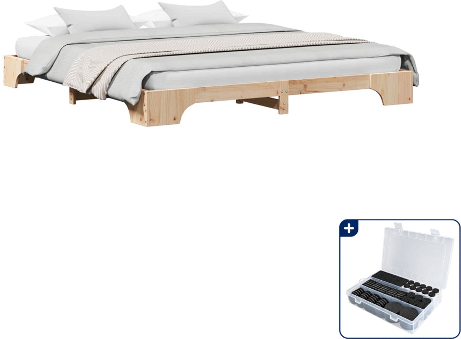 vidaXL Bedframe - Kingsize - 180 x 200 cm - massief grenenhout - naturel - Inclusief antikrasvilt 177-delig Bruin
