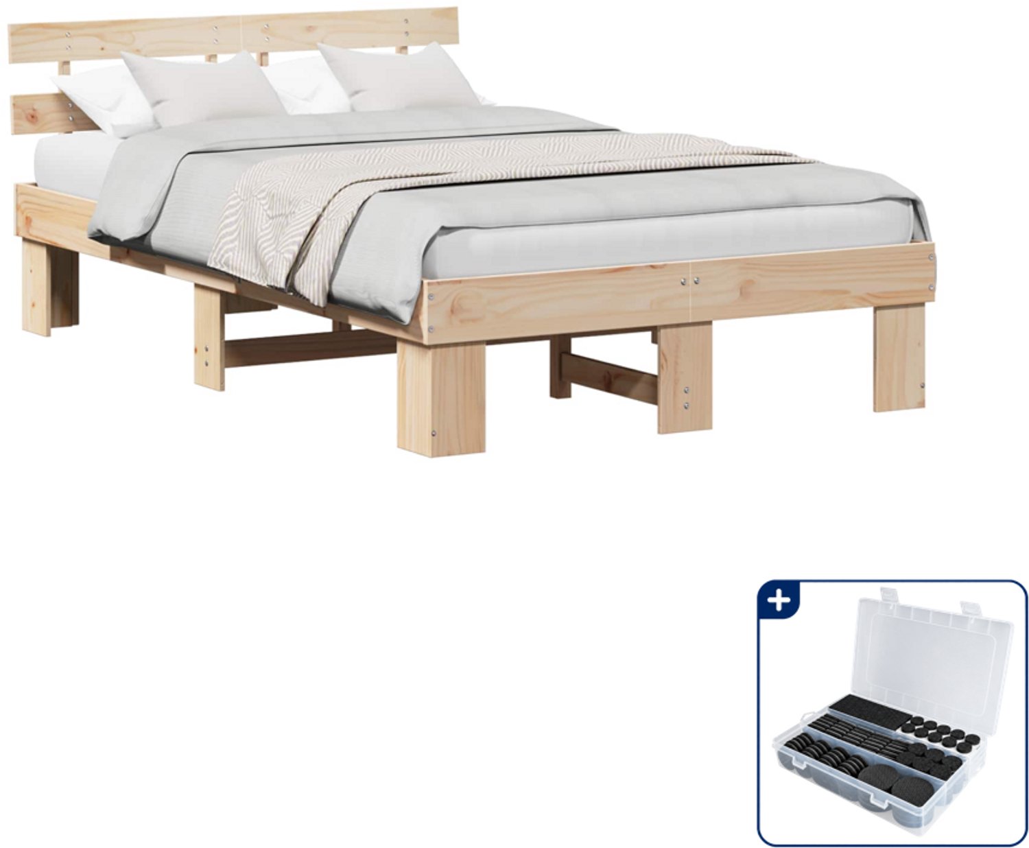 vidaXL bedframe met hoofdeinde - 120 x 200 cm - massief grenenhout - Inclusief antikrasvilt 177-delig Bruin
