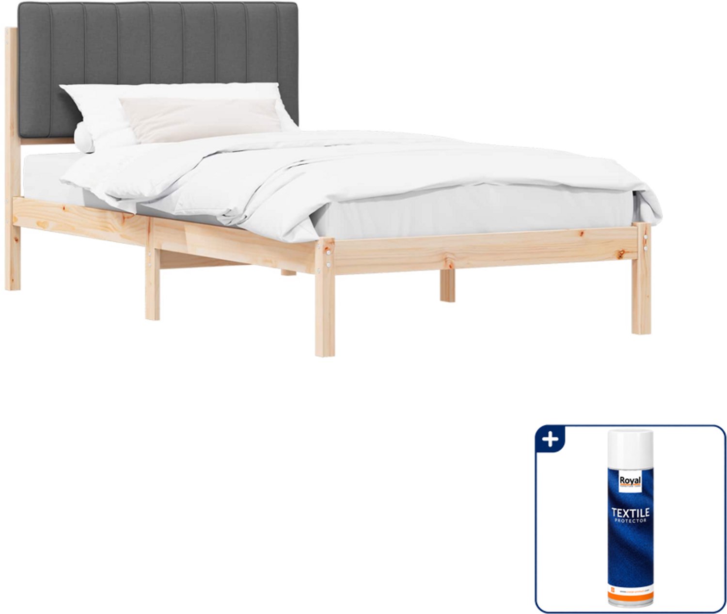 vidaXL bedframe - 100 x 200 cm - massief grenenhout - donkergrijs - Inclusief textielbeschermer 500 ml