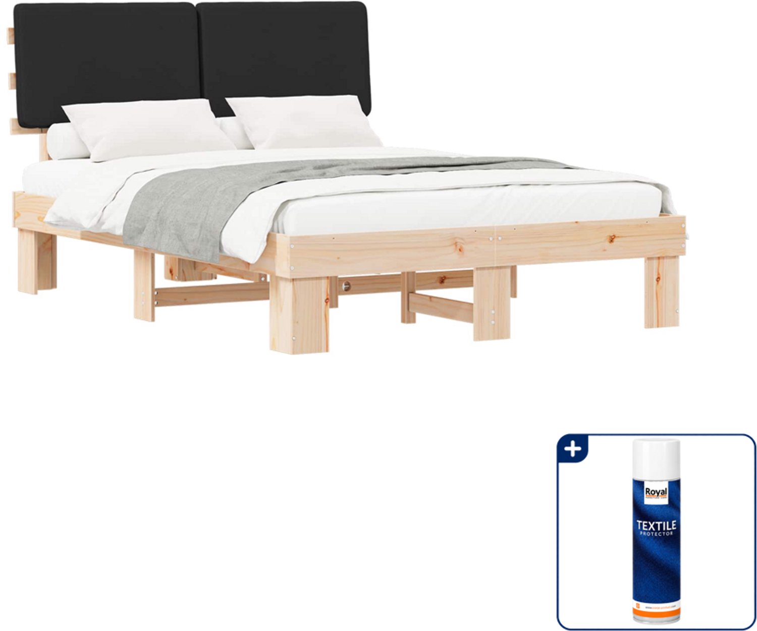 vidaXL bedframe - 140 x 190 cm - zwart - Inclusief textielbeschermer 500 ml