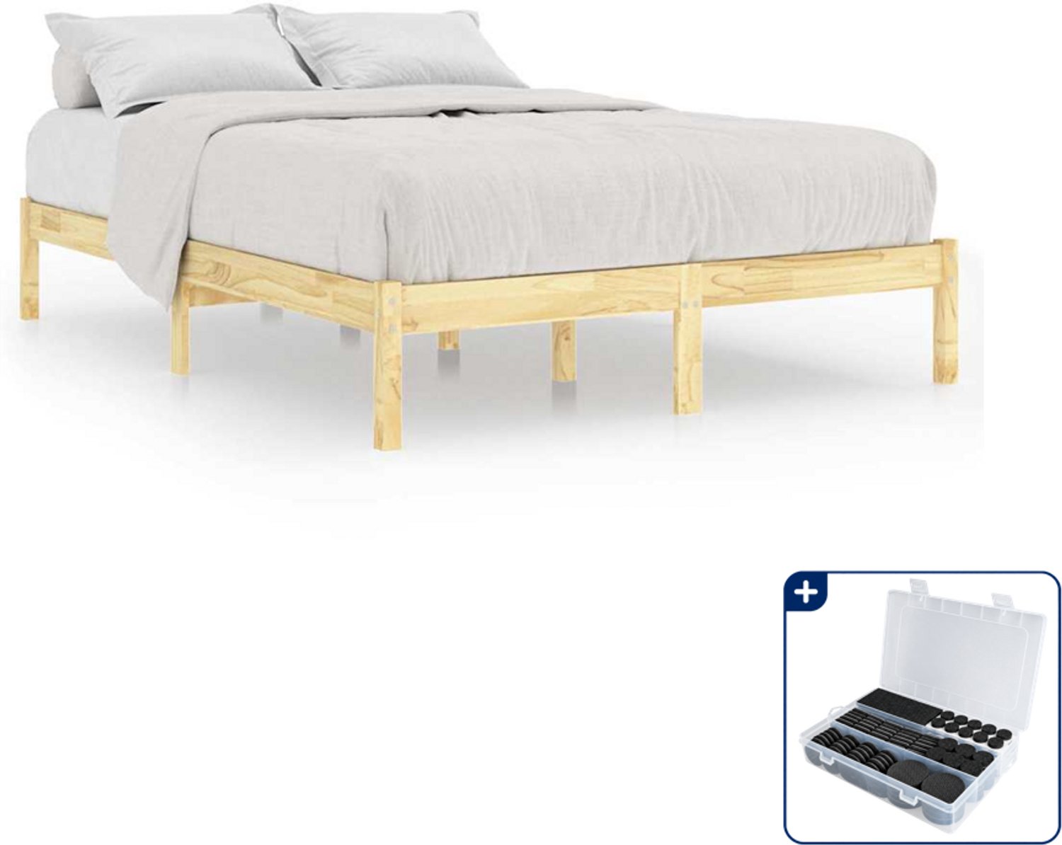 vidaXL Bedframe - Kingsize - 180 x 200 cm - massief grenenhout - Inclusief antikrasvilt 177-delig Bruin