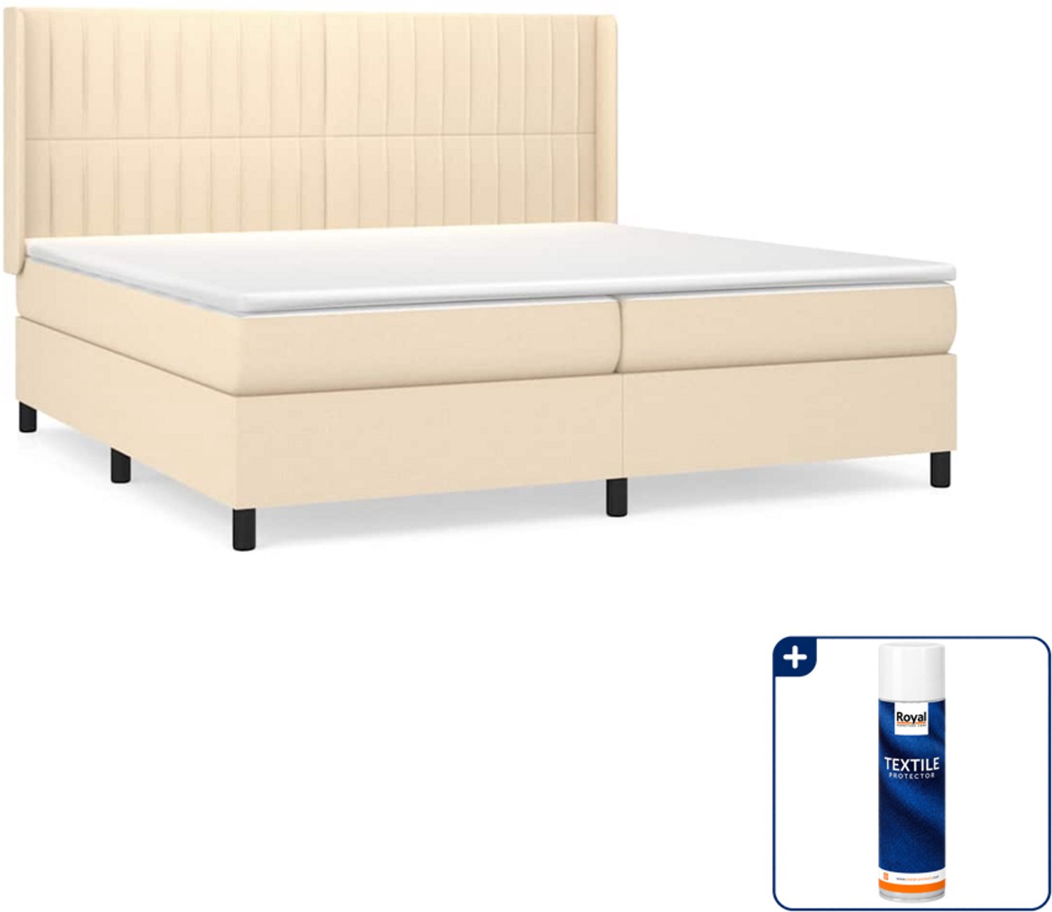 vidaXL boxspring met matras 200 x 200 cm - crème - Inclusief textielbeschermer 500 ml
