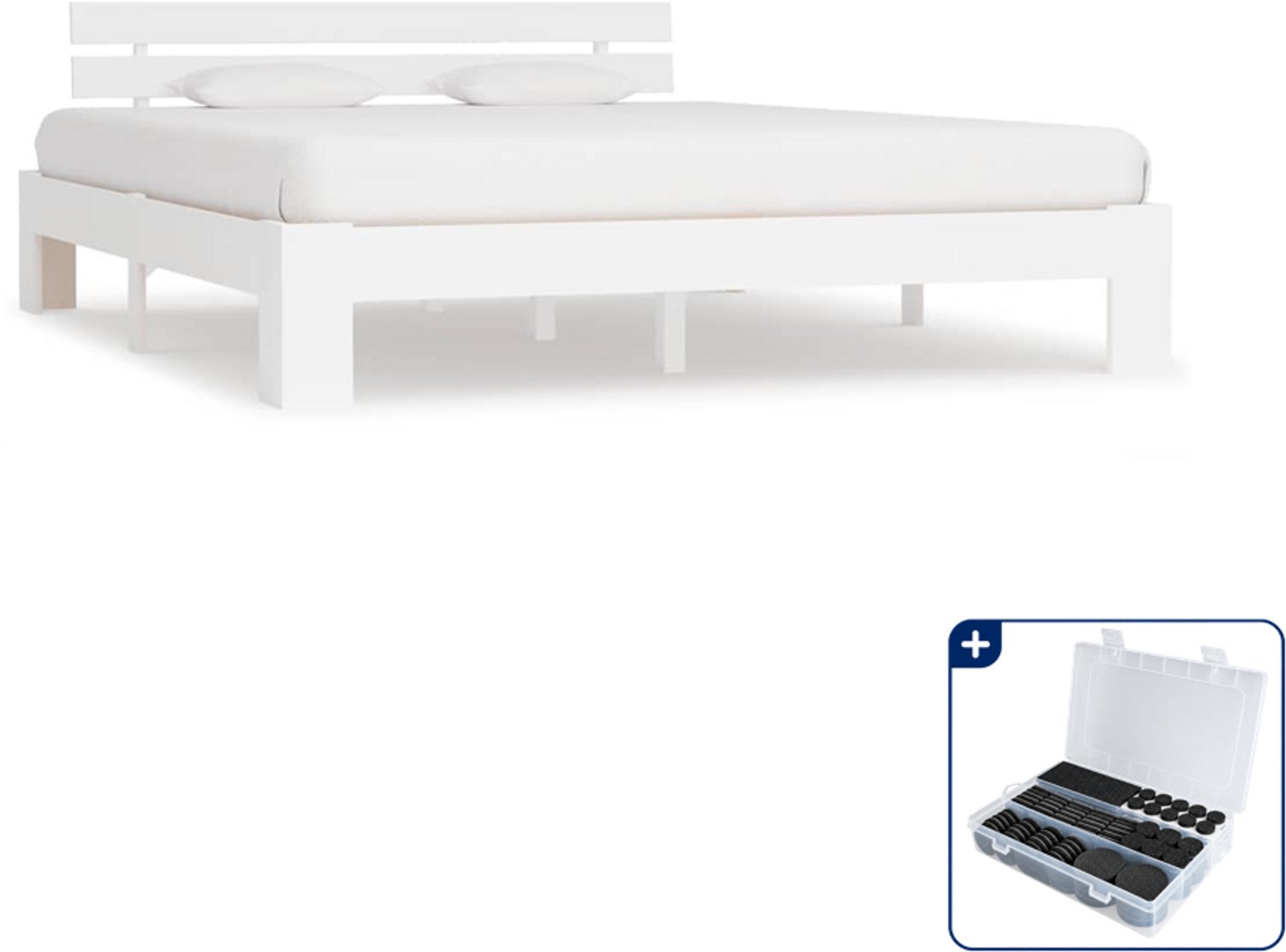 vidaXL Bedframe - Queensize - 160 x 200 cm - massief grenenhout - wit - Inclusief antikrasvilt 177-delig
