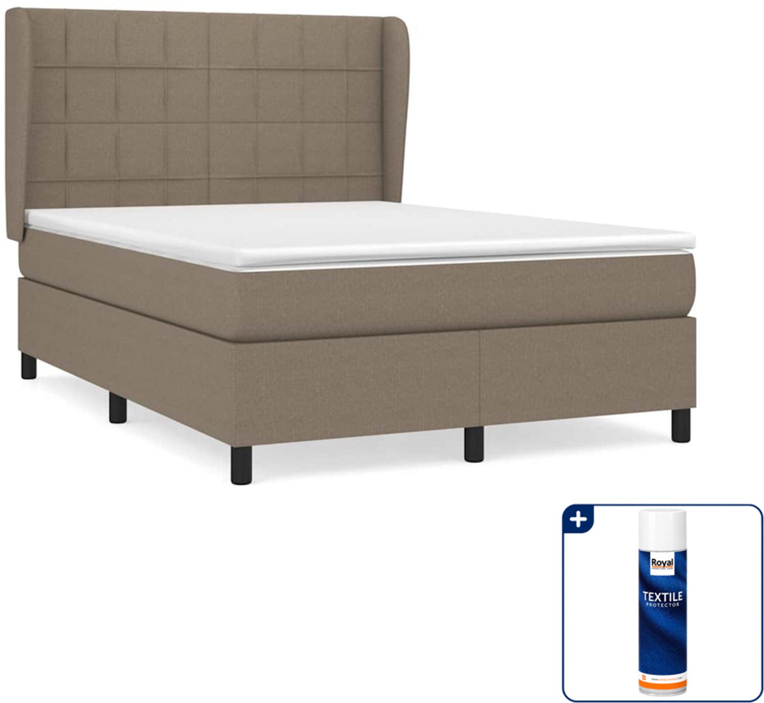 vidaXL boxspring met matras 140 x 190 cm - stof - taupe - Inclusief textielbeschermer 500 ml