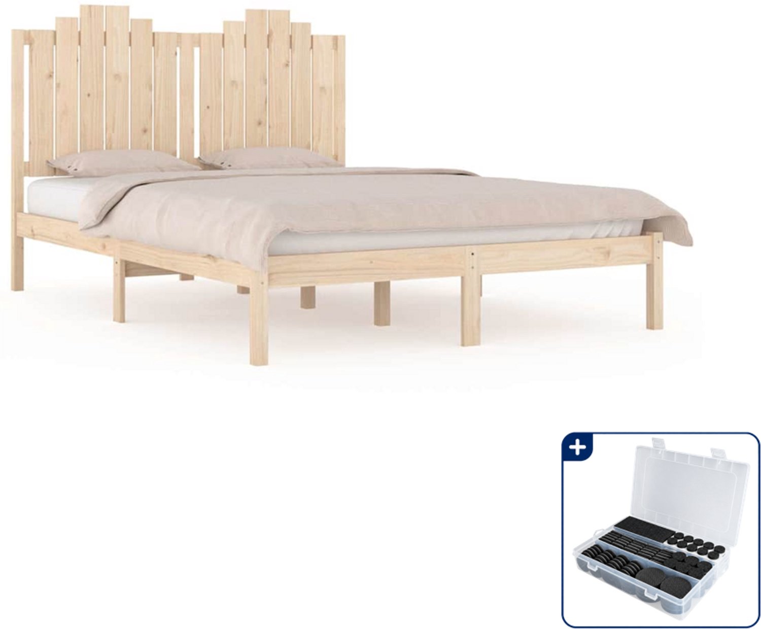 vidaXL bedframe - 135 x 190 cm - massief grenenhout - Inclusief antikrasvilt 177-delig Crème