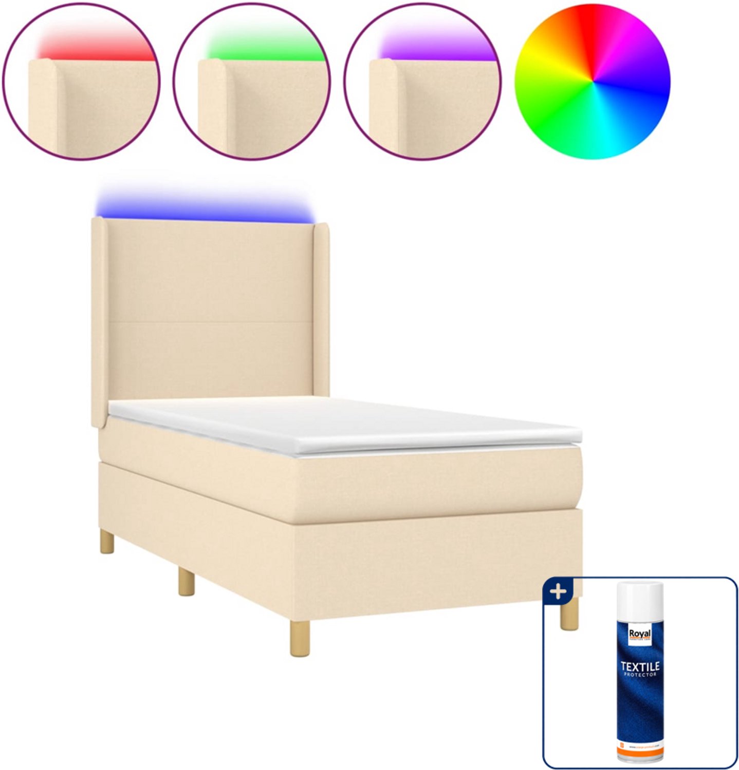 vidaXL Boxspring met matras en LED - 80 x 200 cm - crème - Inclusief textielbeschermer 500 ml
