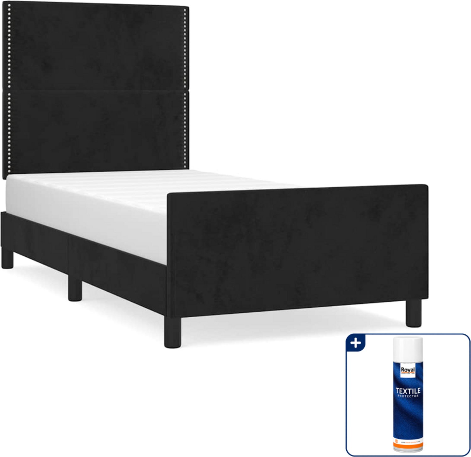 vidaXL bedframe met hoofdeinde - 90 x 200 cm - fluweel - zwart - Inclusief textielbeschermer 500 ml