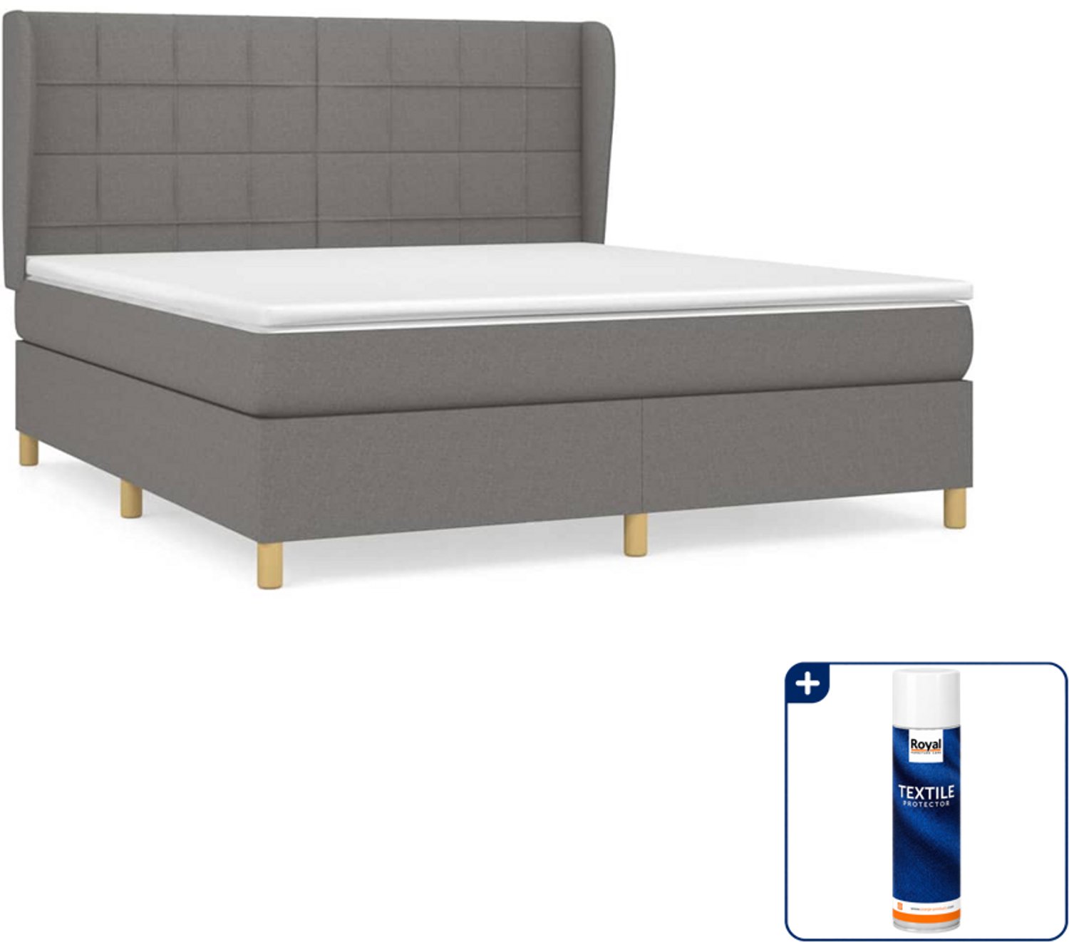 vidaXL Boxspring Kingsize 180 x 200 cm - donkergrijs - Inclusief textielbeschermer 500 ml