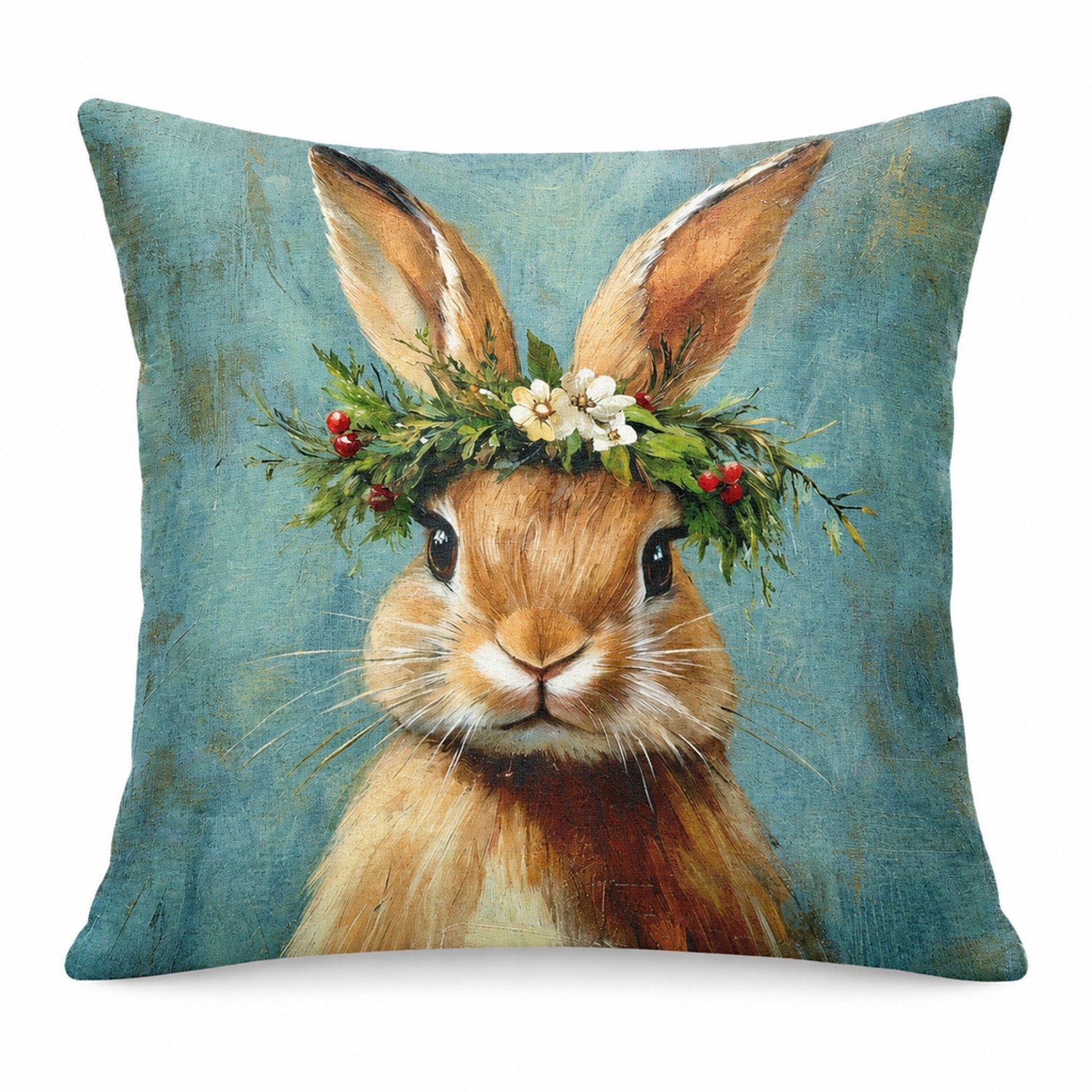 SWGOTA Paas kussenhoes met konijnenprint 45 x 45 cm, pluche sierkussenhoes voor bank of stoel, zonder binnenkussen Multicolour