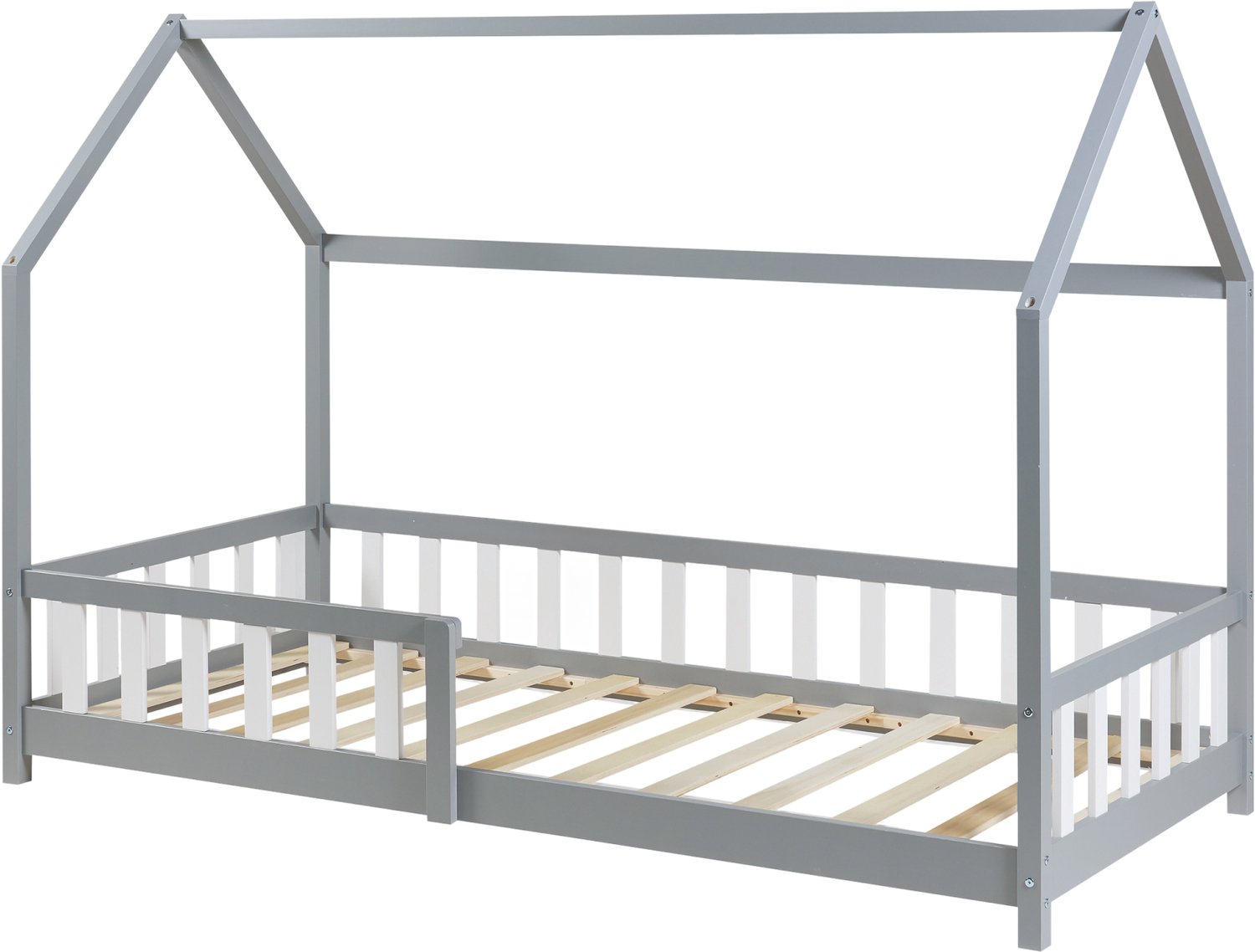 en.casa Kinderbed Hesel huisbed met uitvalbeveiliging 90x200 cm grijs [en.casa]