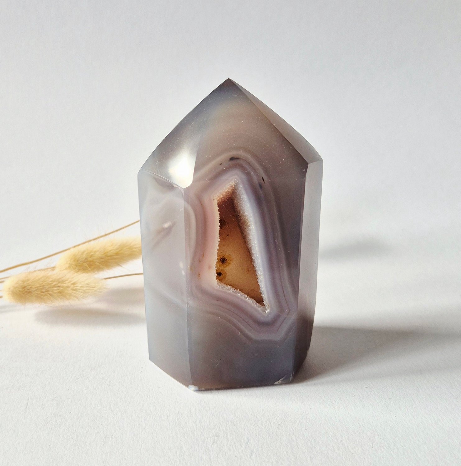 Moonlight Gemstones Druzy Agaat Toren uit Uruguay #102 – 345 gram | Natuurlijke Geode Edelsteen Meerkleurig