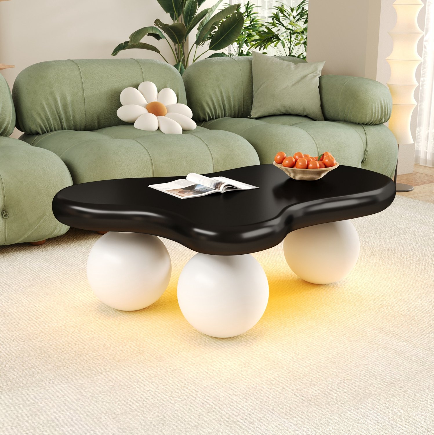 Maisentiel Salontafel in wolkvorm met ledverlichting - 95 x 62,5 x 32 cm - zwart/wit