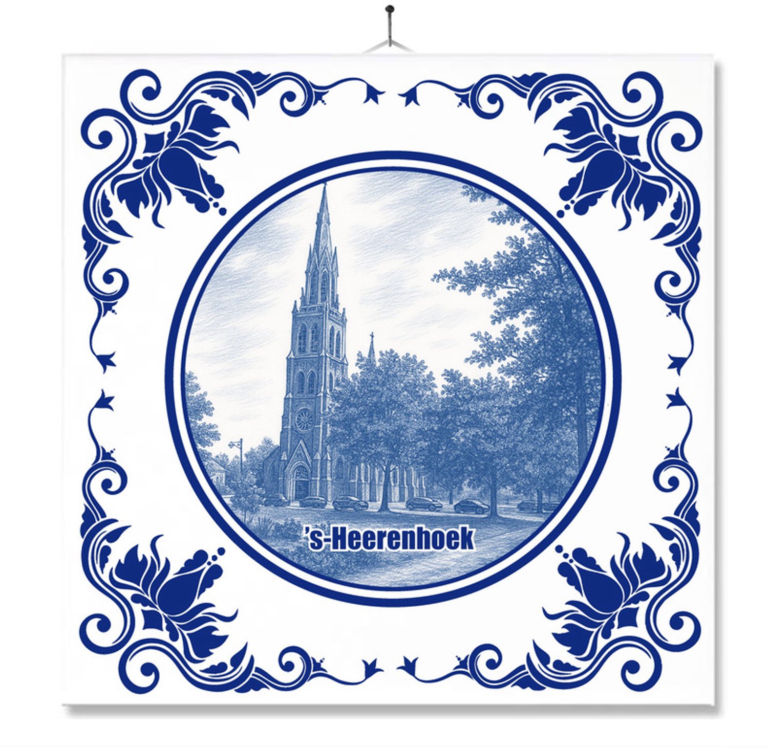 MC Living Tegel Met Opdruk | s-Heerenhoek | Delft Blauw | Cadeau | Inclusief Geschenkdoos | Standaard | Ophangsysteem Multi-Color