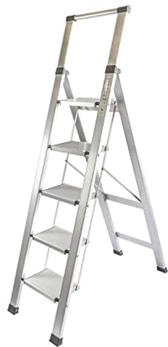 Platte huishoudladder - Aluminium, 5 treden, gecertificeerd volgens EN 131