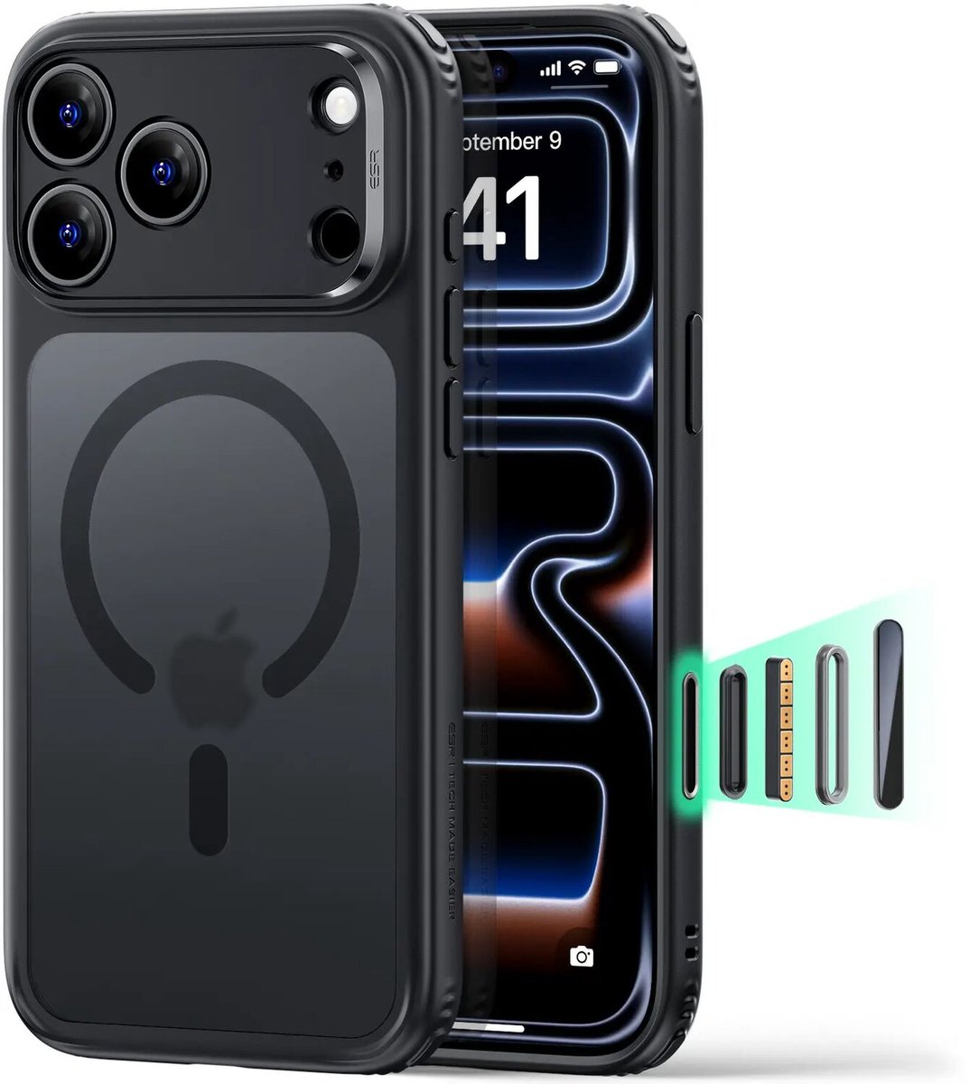 ESR Classic Hybrid HaloLock Hoesje Geschikt voor Apple iPhone 18 Pro / 17 Pro | Compatibel met MagSafe / Qi2 en HaloLock | Back Cover met Magneet | Cameraregelaar Control Knop | Zwart