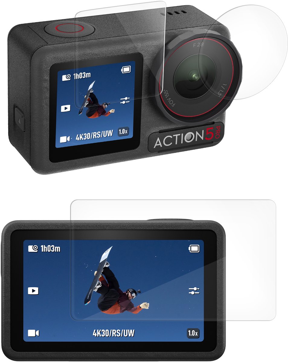 kwmobile 3x Scherm- en Lensbeschermer voor Camera voor DJI Osmo Active 5 Pro 9H Gehard Glas
