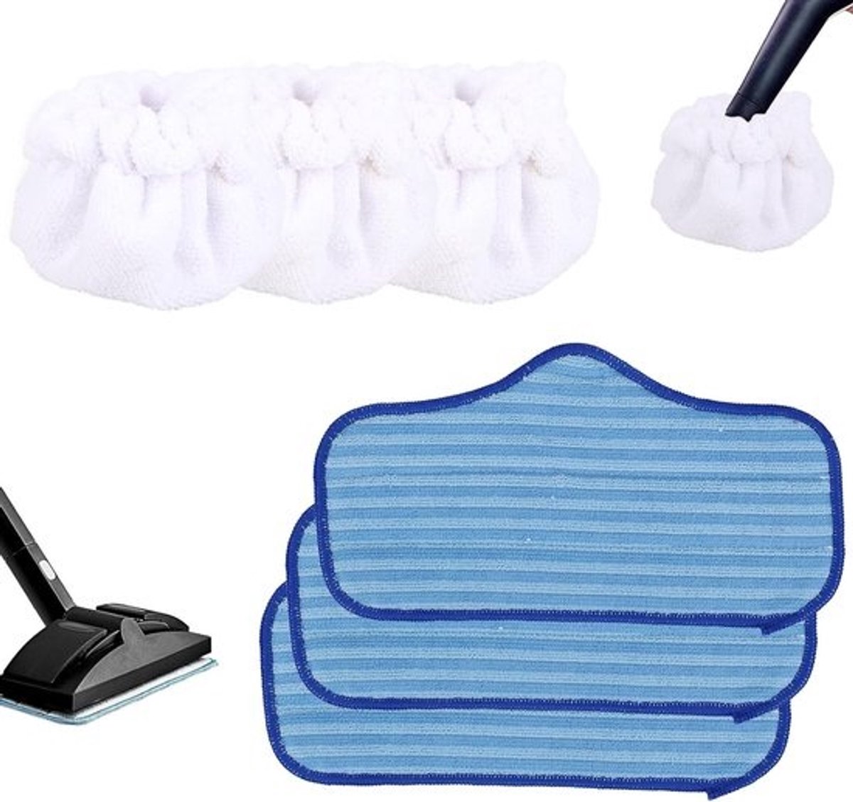 Set van 6 herbruikbare stoomreinigeraccessoires - microvezeldoeken en driehoekige moppen