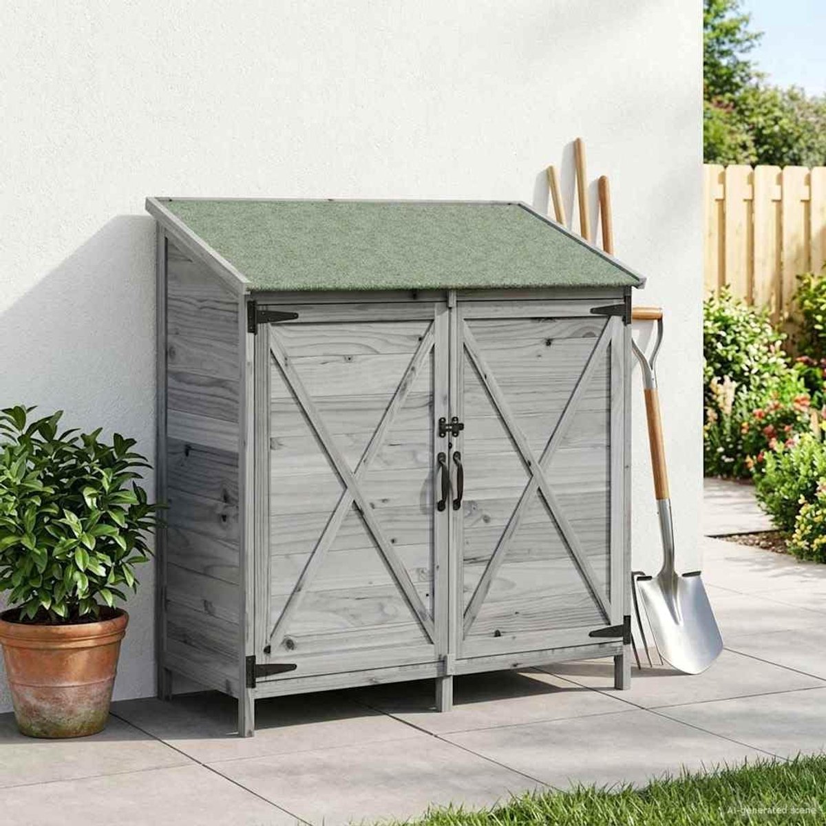 Tuinschuur grijs 106 x 56 x 113,5 cm massief hout van sparrenhout