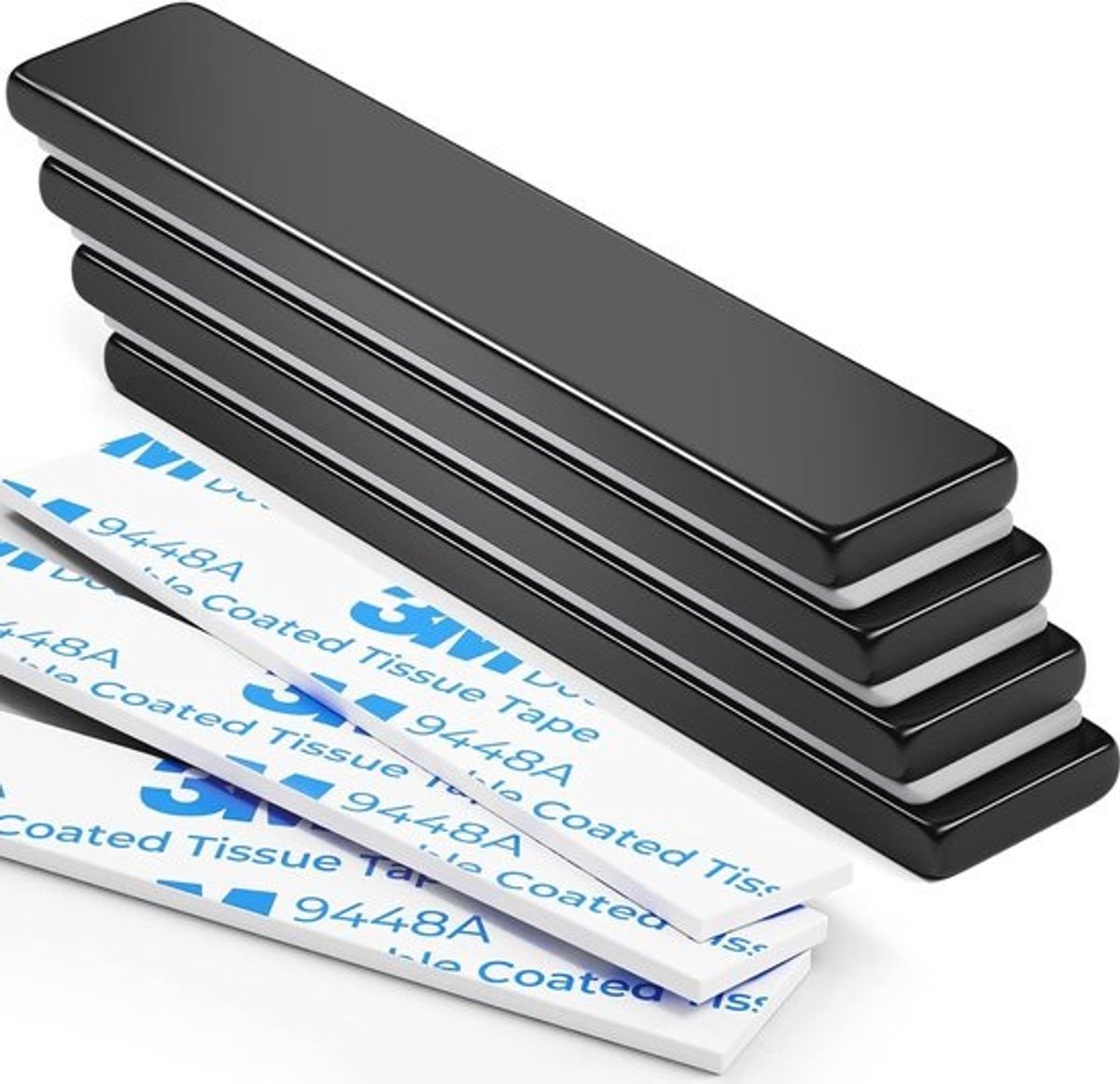 neodymium magneten - dubbelzijdige kleeflaag - 4 stuks - sterke magneten - 60 x 10 x 3 mm voor diverse toepassingen