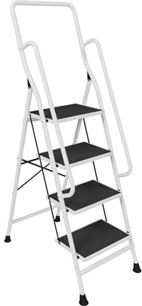 Opvouwbare 4-traps ladder - Met leuning - Antislip en veilig - Voor binnen en buiten