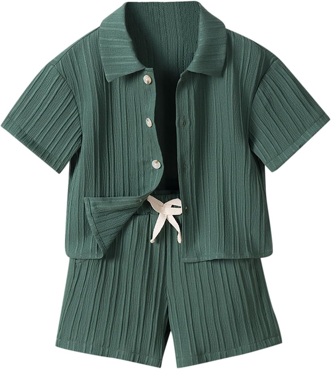 2-delige set voor babyjongens, geribbeld overhemd met knopen, top + shorts met zak, 12 maanden, 6 jaar, zonder T-shirt