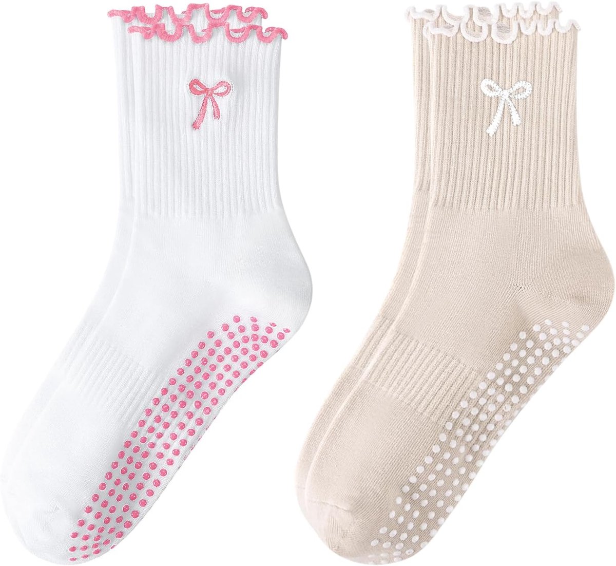 Sokken voor Vrouwen Yoga Antislip Borduurwerk Strik Sokken voor Fitness, Ballet, Dans Workout