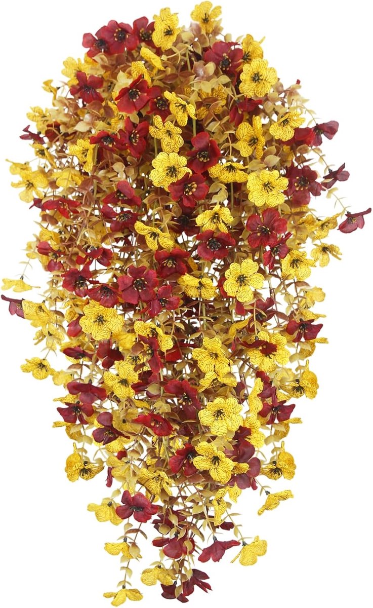 Kunstbloemen, herfstbladeren, bruin, rood en geel, paars om op te hangen