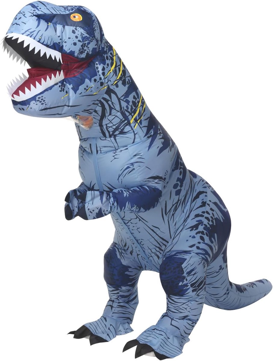 Opblaasbaar dinosauruskostuum voor volwassenen en kinderen, blauw T-Rex-dinosauruskostuum, grappig Halloween-dinosauruskostuum, party, cosplay, kostuum, heren, dames, feest