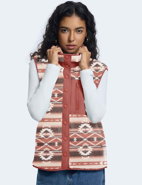 Fleece gilet voor vrouwen, UK button down dames gilet opstaande kraag mouwloos jack met zakken S-XL — afbeelding 2
