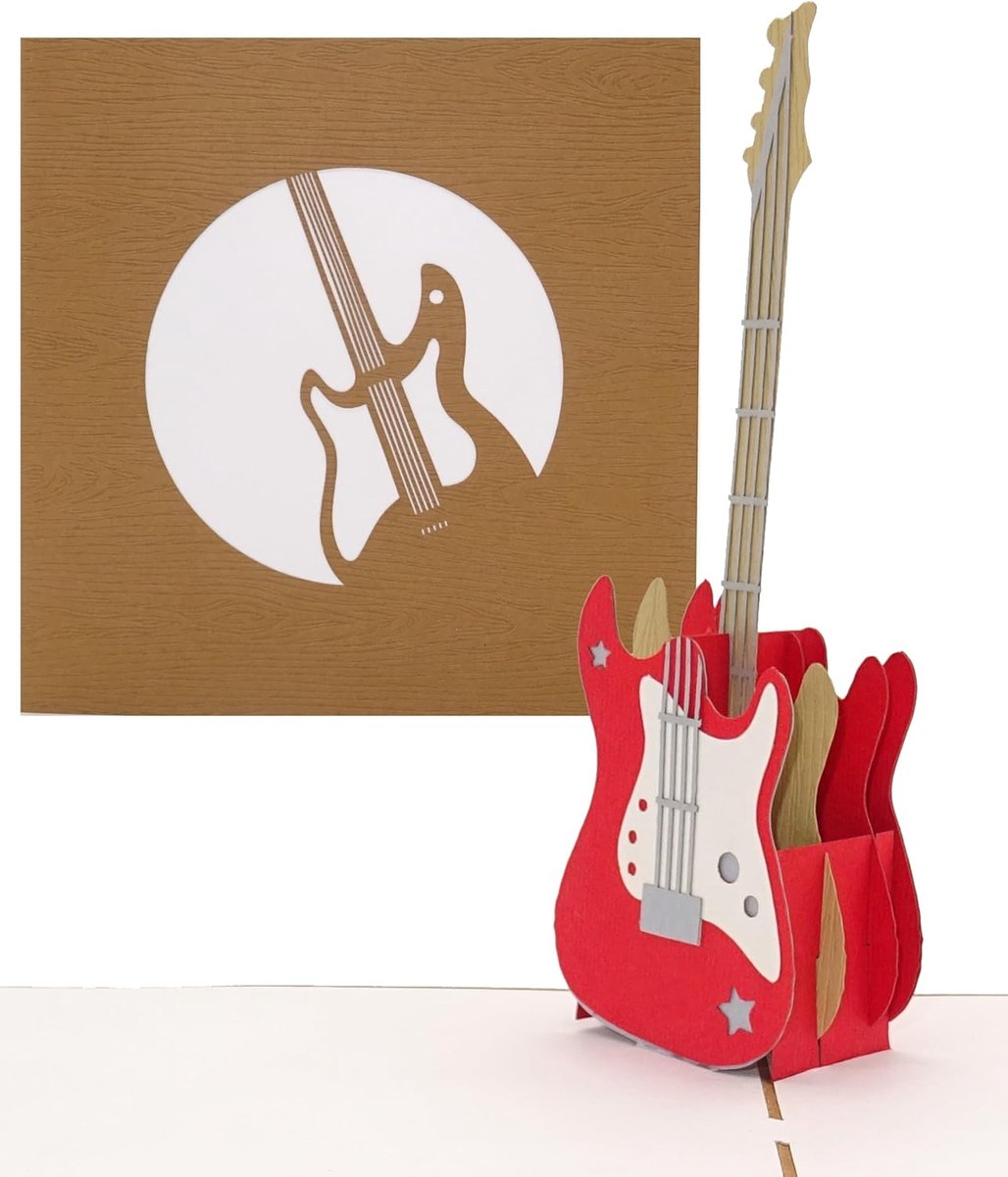 "E gitaar – Rock´n´Roll" 3D wenskaart & uitnodigingskaart voor het concert – verjaardagskaart, uitnodiging en cadeaubon
