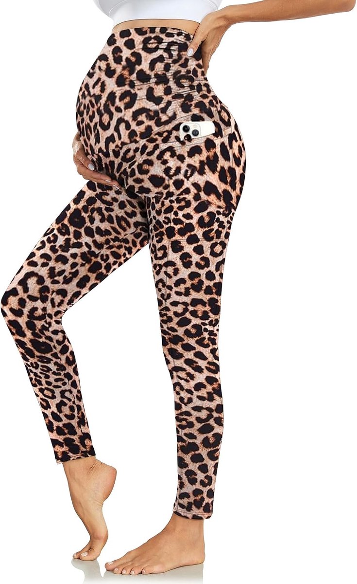 Zwangerschapslegging met Zakken - Over Bump Legging met Zachte Buikondersteuning Stretchy Zwangerschapsbroek voor Dames