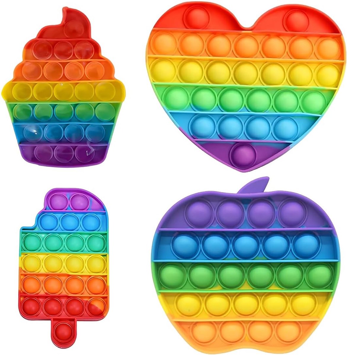 4 stuks Bubble Push Fidget Toys uniek sensorisch speelgoed, compressiespeelgoed, rustgevend bij angst, meerkleurig, en kerstcadeau voor volwassenen en kinderen