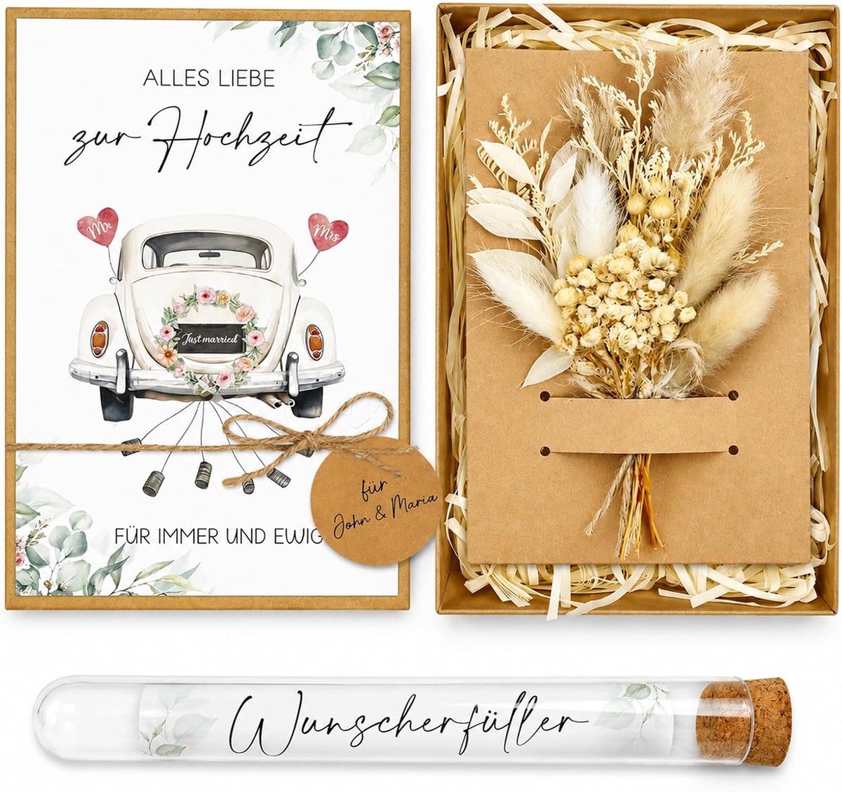 Huwelijkskaart geldgeschenk, droogbloemen, DIY-kit