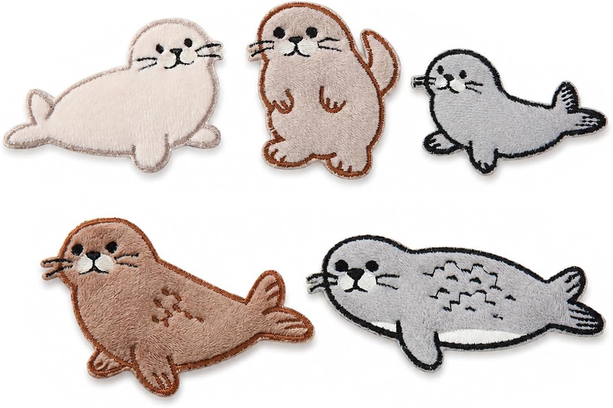 5 stuks Zeehond Motief Strijkpatches, Marine Cartoon Strijkbare Patch, Strijkpatches Kinderen voor Jassen, Jeans en Creatieve DIY Knutselprojecten