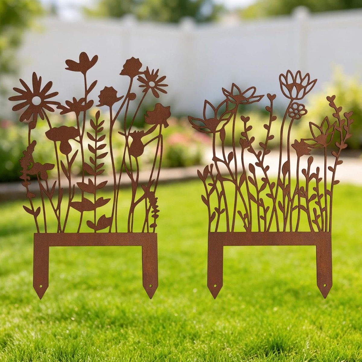 2 stuks tuinspikes bloem metaal roest decoratie decoratie